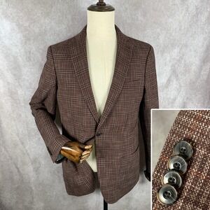 Jos. A Bank Blazer Jacket Men 42L Slim Git Brown Windowpane Unlined Sport Coat